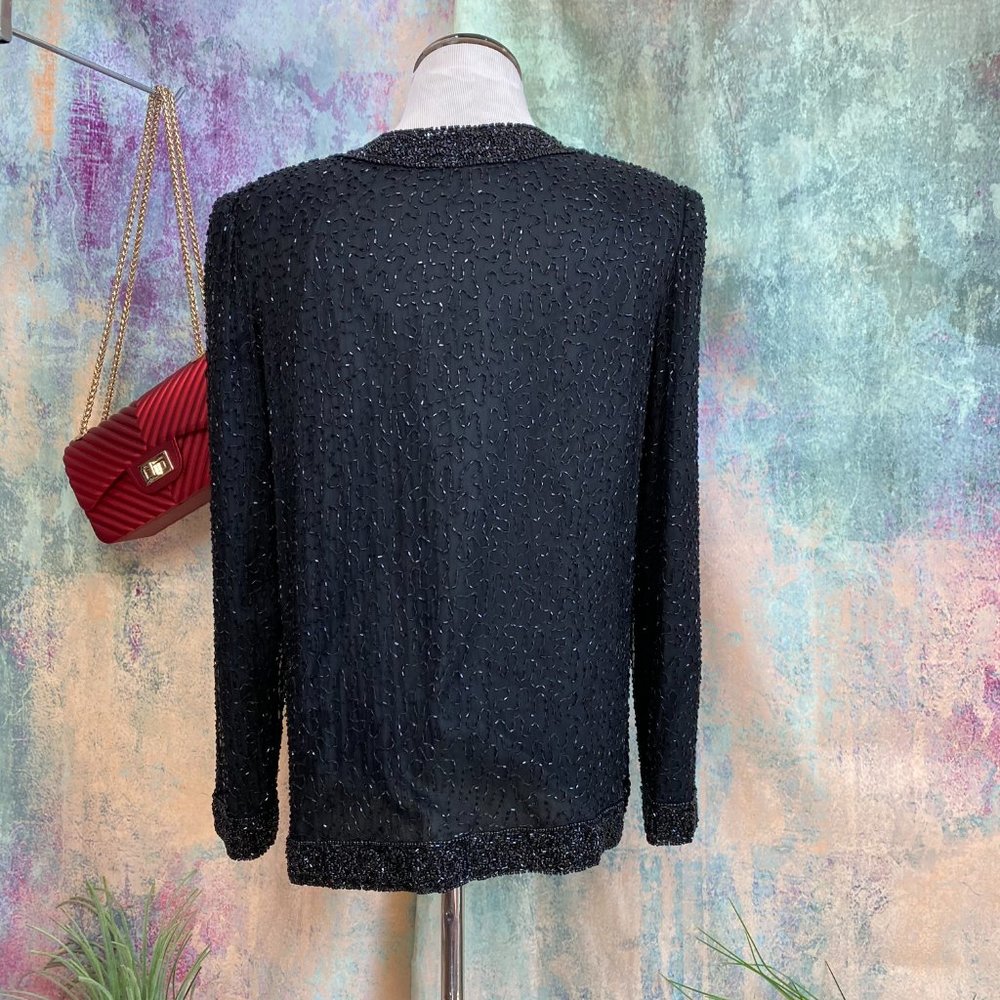 📌Laurence K. Vintage Elegant Sequin Silk Jacket - Picture 7 of 16